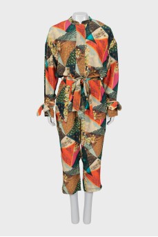 Printed jumpsuit with buttons and tag