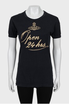 Fitted T-shirt with gold print