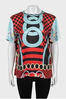 Short sleeve printed silk blouse