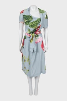 Floral Print Midi Dress with Belt