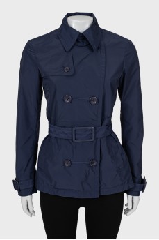 Cropped blue double-breasted trench coat