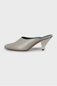 Leather mules with silver heels