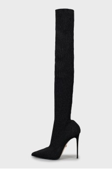Ribbed textile over-the-knee boots