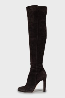 Brown block heel boots