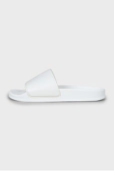 White flip flops with brand logo