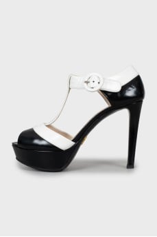 Black and white high heel sandals