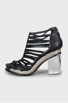 Leather sandals with transparent heels