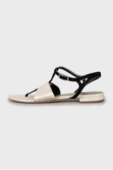 Two-tone leather and suede sandals