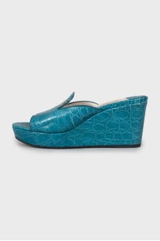 Blue sandals with embossed leather