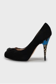 Suede printed heel shoes