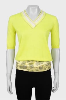 Yellow pullover with silk inserts