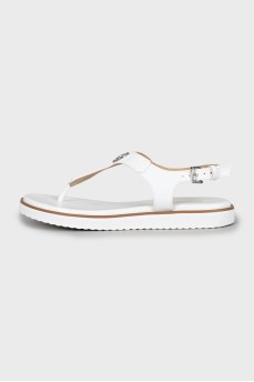 Leather sandals with silver logo