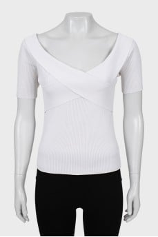 Ribbed T-shirt with a deep neckline
