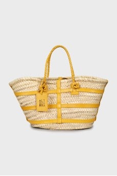 Woven bag with leather straps