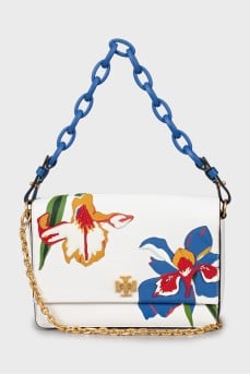 Leather crossbody bag with floral decor