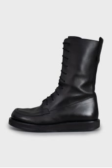 Black leather lace-up boots