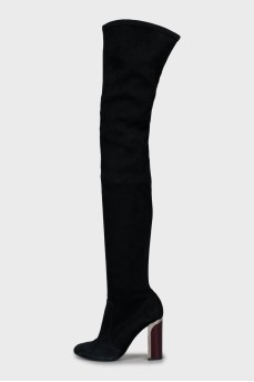 Suede over the knee boots with contrasting heels