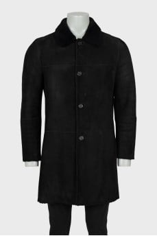 Men's A-line sheepskin coat with buttons