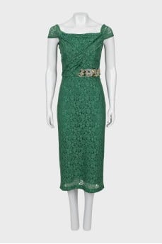 Lace dress with belt decoration