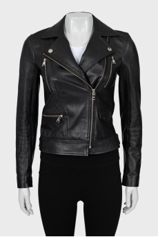 Slim fit black leather jacket