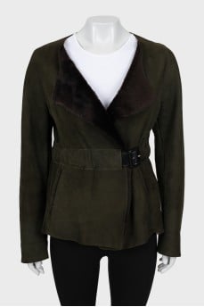 Leather sheepskin coat with belt