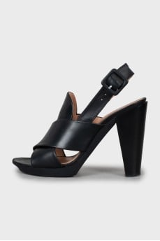 Leather wedge heel sandals