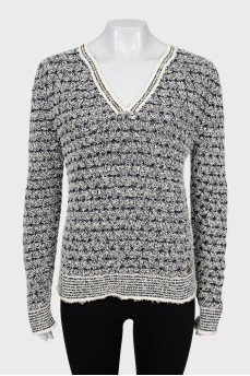 Black and White V-Neck Sweater