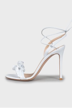 White stiletto heel sandals with laces
