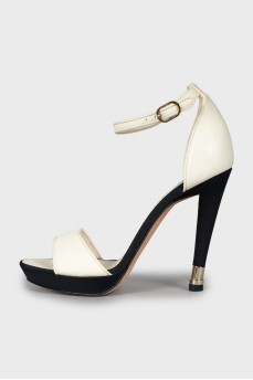 Black and white wedge heel sandals