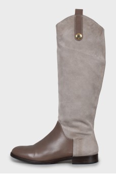 Low heel leather and suede boots
