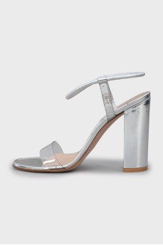 Silver high heel sandals