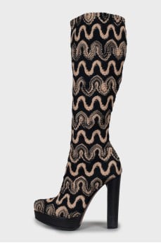 High heel textile boots