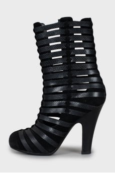 Suede ankle boots with leather straps