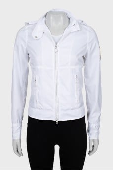 White windbreaker with a hood