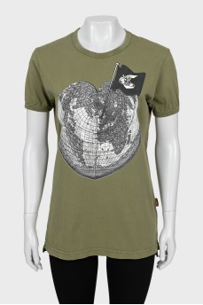 Khaki T-shirt with print