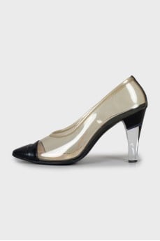 Transparent shoes with leather toe