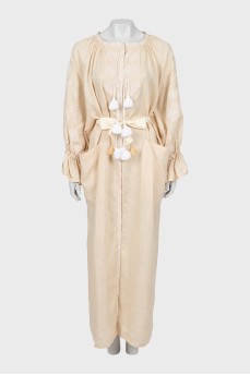 Embroidered maxi dress with belt