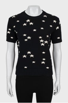 Short sleeve printed sweater