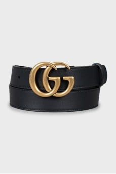 Leather belt with logo buckle