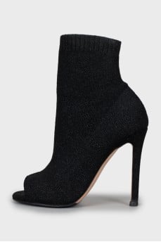 Open toe fabric ankle boots