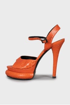 Orange snakeskin sandals