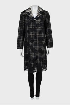 Straight coat in a combined print