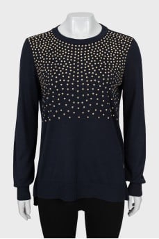 Sweater with golden rhinestones