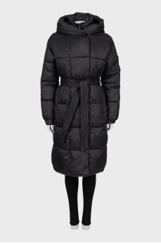 Quilted down jacket with belt