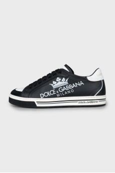 Black and white printed leather sneakers