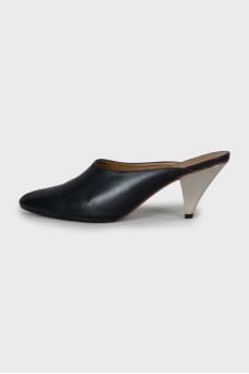 Leather mules with silver heels