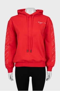 Red hoodie with print on sleeves