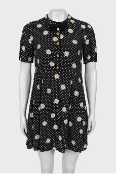 Dress with print decorated with a bow