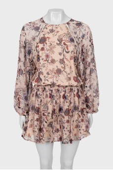 Silk dress with voluminous sleeves