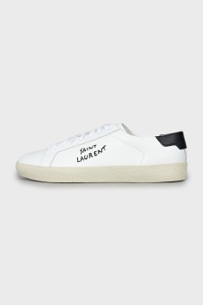 White leather sneakers with embroidered logo